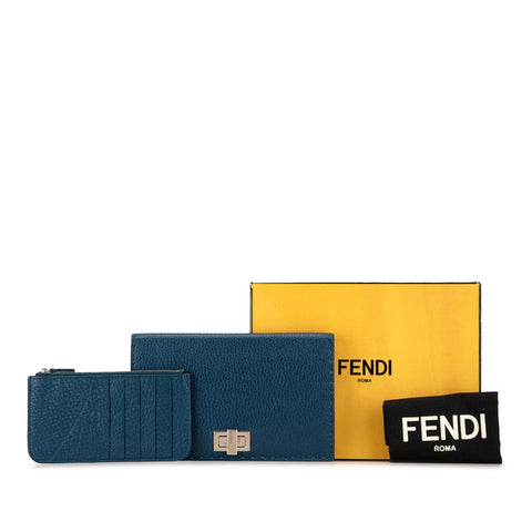 フェンディ ピーカブー セレリア 長財布 札入れ ブルー レザー レディース FENDI 【中古】