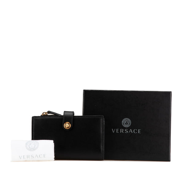 ヴェルサーチェ メデューサ 二つ折り財布 コンパクトウォレット ブラック レザー レディース VERSACE 【中古】