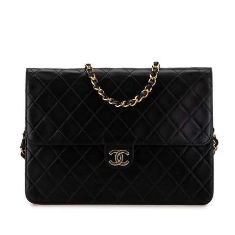 シャネル マトラッセ ココマーク プッシュロック チェーン ショルダーバッグ ブラック ラムスキン レディース CHANEL 【中古】