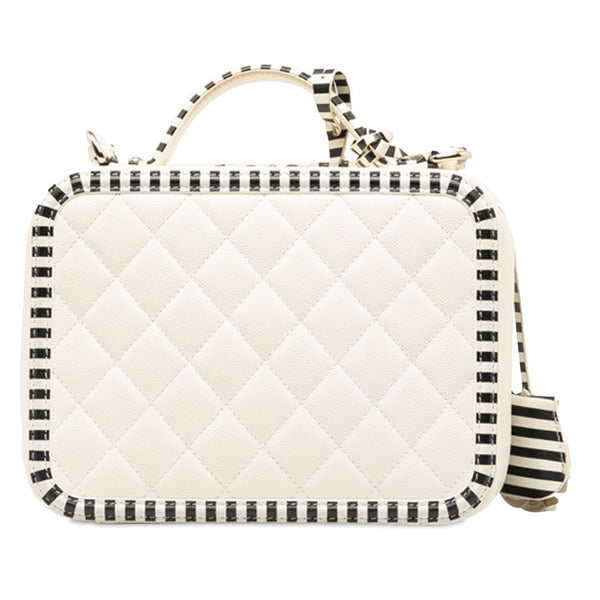 シャネル CCフィリグリー チェーンショルダーバッグ バニティバッグ ホワイト ブラック キャンバス レディース CHANEL 【中古】