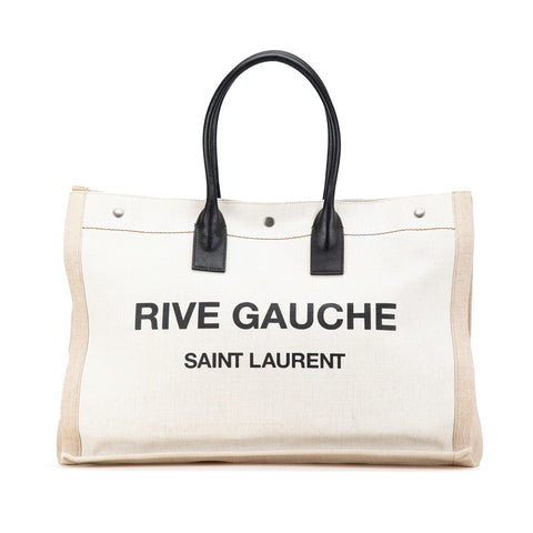 サンローラン リヴ ゴーシュ RIVE GAUCHE トートバッグ 509415 ベージュ ブラック キャンバス レザー レディース SAINT LAURENT 【中古】