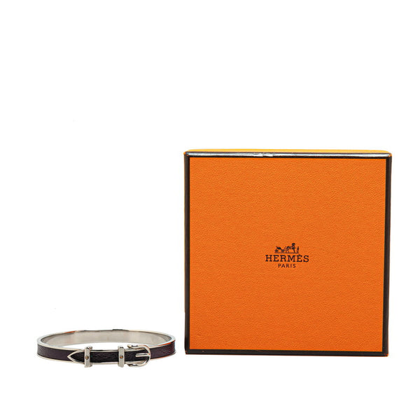 エルメス ブックルセリエ ブレスレット シルバー パープル メタル レザー レディース HERMES 【中古】