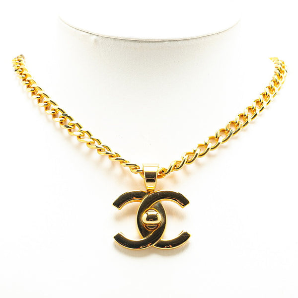 シャネル ヴィンテージ ココマーク ダブルターンロック ネックレス ゴールド メッキ レディース CHANEL 【中古】