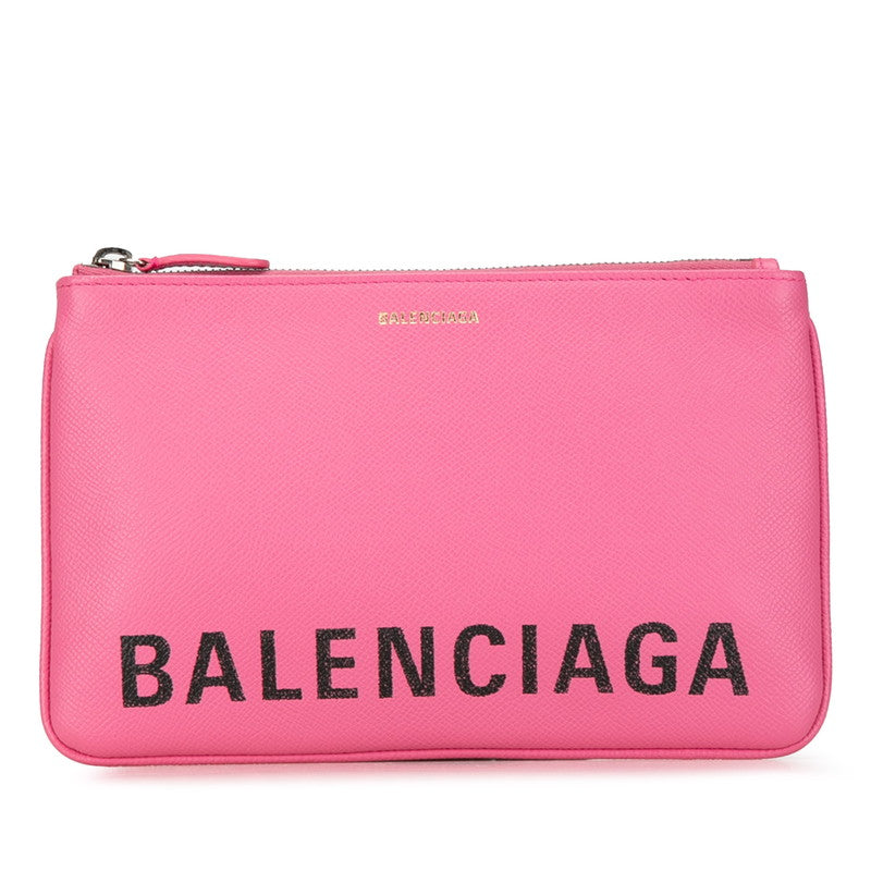 バレンシアガ ヴィル ロゴ クラッチバッグ ポーチ 545773 ピンク レザー レディース BALENCIAGA 【中古】