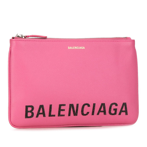 バレンシアガ ヴィル ロゴ クラッチバッグ ポーチ 545773 ピンク レザー レディース BALENCIAGA 【中古】