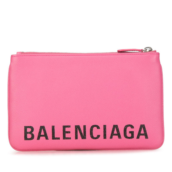 バレンシアガ ヴィル ロゴ クラッチバッグ ポーチ 545773 ピンク レザー レディース BALENCIAGA 【中古】