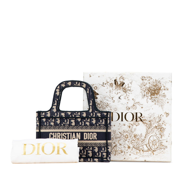 ディオール オブリーク エンブロイダリー ブックトートミニ ハンドバッグ ネイビー キャンバス レディース Dior 【中古】