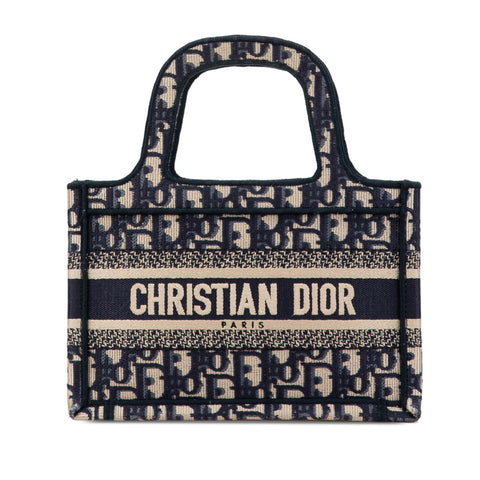 ディオール オブリーク エンブロイダリー ブックトートミニ ハンドバッグ ネイビー キャンバス レディース Dior 【中古】