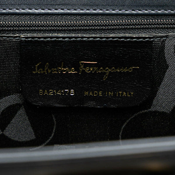 サルヴァトーレフェラガモ ヴァラ リボン ハンドバッグ ショルダーバッグ 2WAY BA214178 ネイビー レザー レディース Salvatore Ferragamo 【中古】