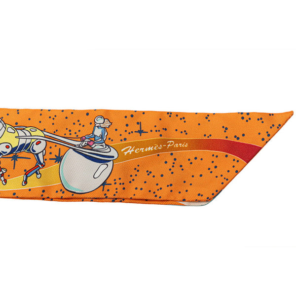 エルメス ツイリー Space Derby HERMES スペースダービー  スカーフ オレンジ マルチカラー シルク レディース HERMES 【中古】