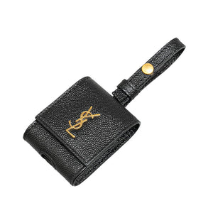 サンローラン YSLロゴ AirPods ケース ブラック ゴールド レザー レディース SAINT LAURENT 【中古】