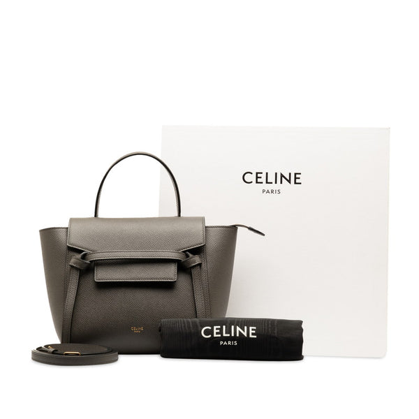 セリーヌ ナノ ベルトバッグ ハンドバッグ ショルダーバッグ 2WAY S-AI-1282 グレー レザー レディース CELINE 【中古】