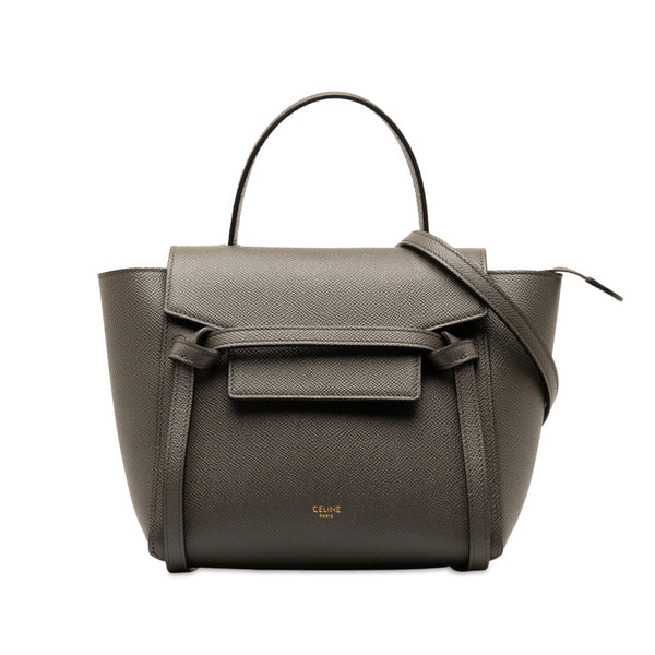 セリーヌ ナノ ベルトバッグ ハンドバッグ ショルダーバッグ 2WAY S-AI-1282 グレー レザー レディース CELINE 【中古】