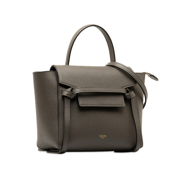 セリーヌ ナノ ベルトバッグ ハンドバッグ ショルダーバッグ 2WAY S-AI-1282 グレー レザー レディース CELINE 【中古】