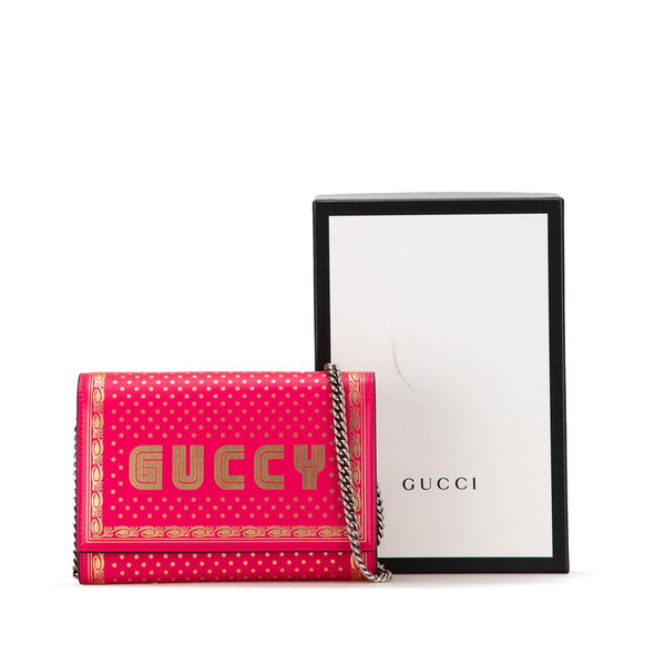 グッチ GUCCY セガロゴ チェーン ウォレット ショルダーバッグ 524967 0416 ピンク ゴールド レザー レディース GUCCI 【中古】