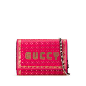 グッチ GUCCY セガロゴ チェーン ウォレット ショルダーバッグ 524967 0416 ピンク ゴールド レザー レディース GUCCI 【中古】