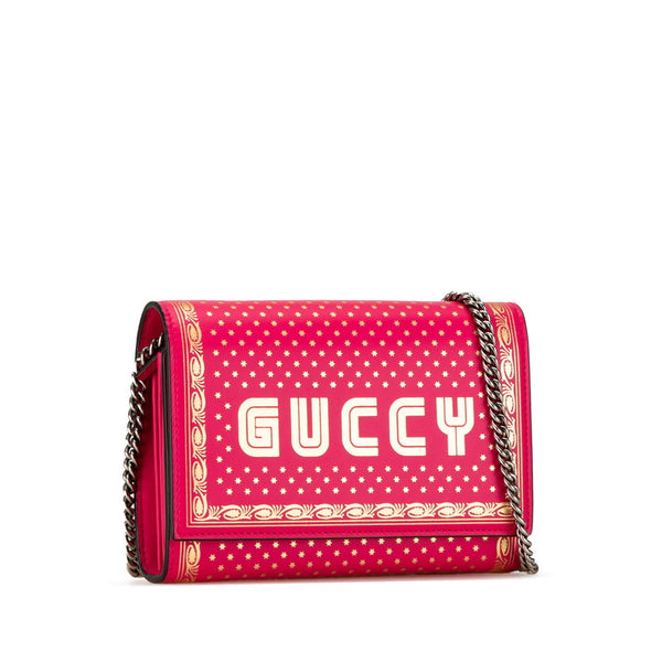 グッチ GUCCY セガロゴ チェーン ウォレット ショルダーバッグ 524967 0416 ピンク ゴールド レザー レディース GUCCI 【中古】