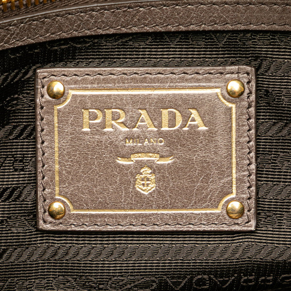 プラダ 三角ロゴプレート ハンドバッグ ショルダーバッグ 2WAY BN2010 グレー レザー レディース PRADA 【中古】