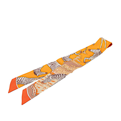 エルメス ツイリー LES ZEBRES ゼブラ スカーフ オレンジ マルチカラー シルク レディース HERMES 【中古】