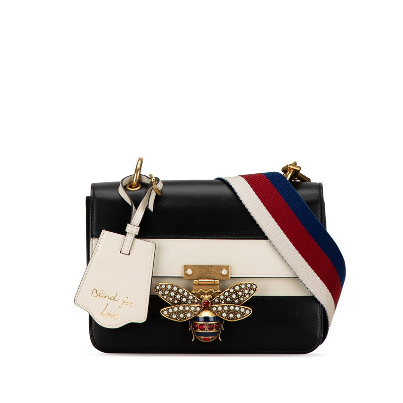 グッチ クイーン マーガレット バイカラー ショルダーバッグ 476542 ブラック ホワイト レザー レディース GUCCI 【中古】