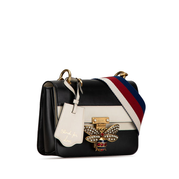 グッチ クイーン マーガレット バイカラー ショルダーバッグ 476542 ブラック ホワイト レザー レディース GUCCI 【中古】