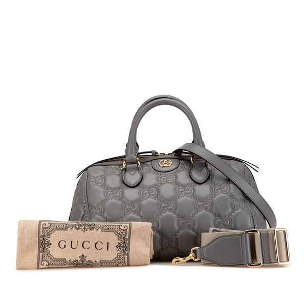 グッチ GGマトラッセ ミニボストンバッグ ショルダーバッグ 2WAY 702242 グレー レザー レディース GUCCI 【中古】