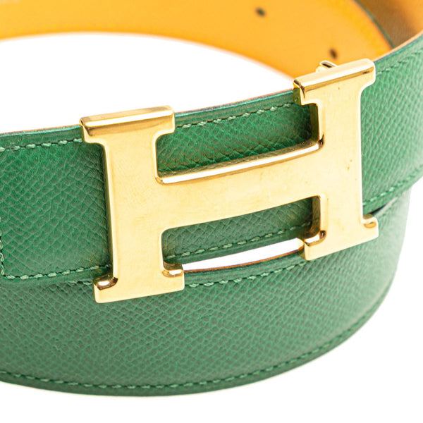 エルメス コンスタンス リバーシブル H ベルト 65 グリーン イエロー クシュベル レディース HERMES 【中古】