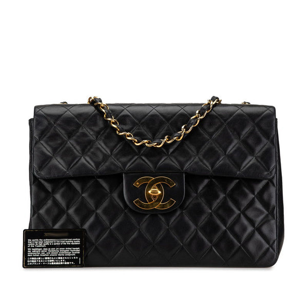 シャネル デカマトラッセ34 ココマーク チェーン ショルダーバッグ ブラック ラムスキン レディース CHANEL 【中古】