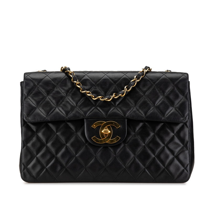 シャネル デカマトラッセ34 ココマーク チェーン ショルダーバッグ ブラック ラムスキン レディース CHANEL 【中古】