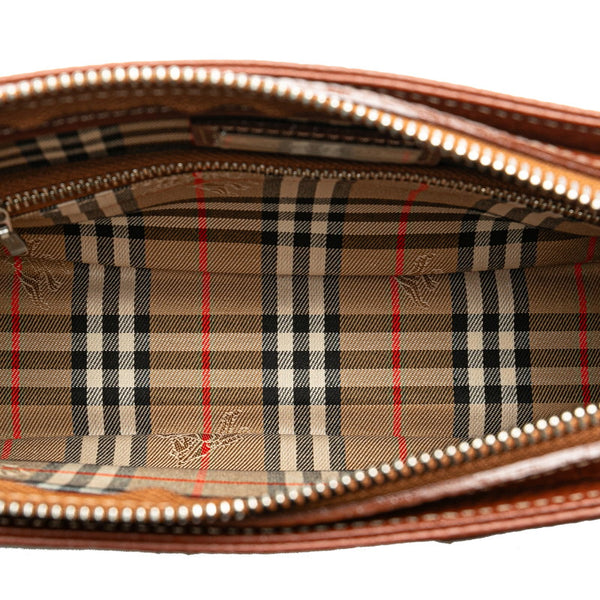 バーバリー ノバチェック クラッチバッグ セカンドバッグ ブラウン レザー レディース BURBERRY 【中古】