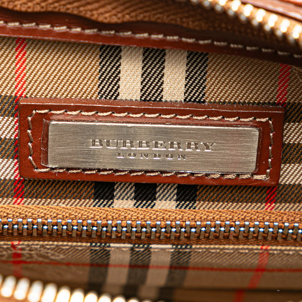 バーバリー ノバチェック クラッチバッグ セカンドバッグ ブラウン レザー レディース BURBERRY 【中古】