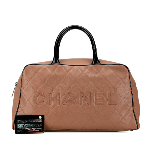 シャネル マトラッセ ハンドバッグ ボストンバッグ ピンクベージュ ブラック キャビアスキン エナメル レディース CHANEL 【中古】