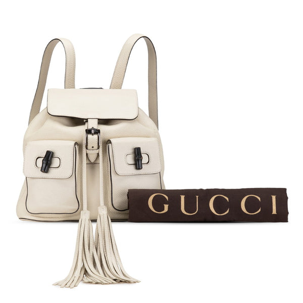 グッチ バンブー フリンジ リュック バックパック 370833 ホワイト レザー レディース GUCCI 【中古】