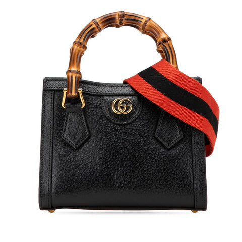グッチ バンブー ダイアナ ミニトート ハンドバッグ ショルダーバッグ 2WAY 702732 ブラック レザー レディース GUCCI 【中古】