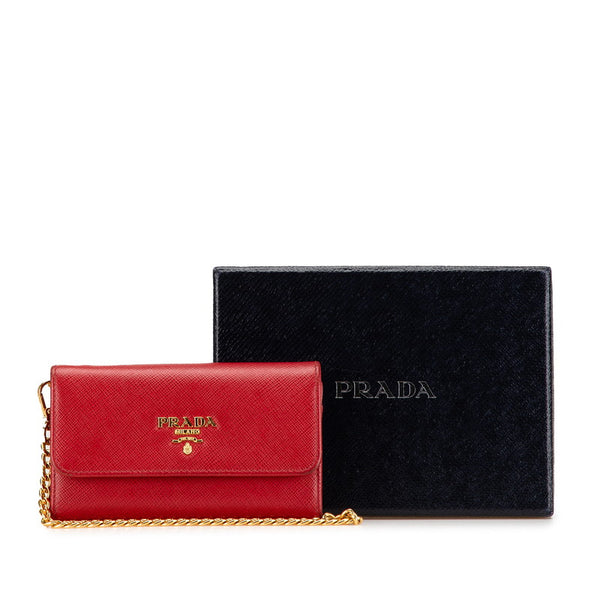 プラダ 二つ折り財布 ミニウォレット 1MC015 レッド サフィアーノレザー レディース PRADA 【中古】