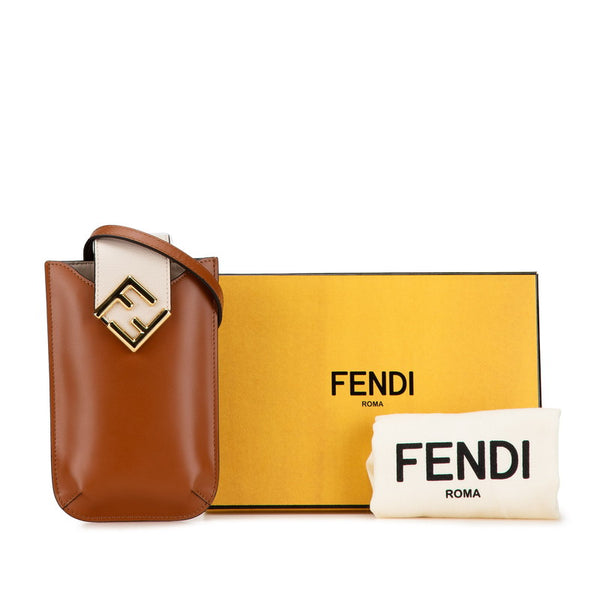 フェンディ FFダイヤモンド フォンポーチ スマホショルダー 7AS188 ブラウン レザー レディース FENDI 【中古】