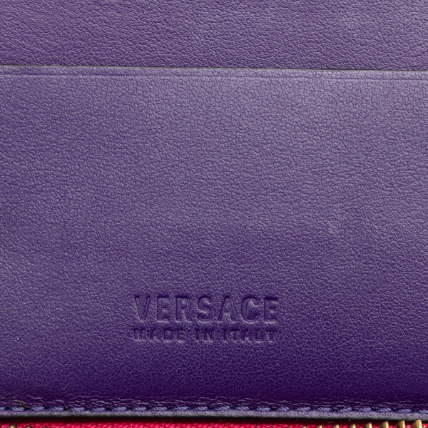 ヴェルサーチェ メデューサ ラウンドファスナー 二つ折り財布 ピンク ゴールド レザー レディース VERSACE 【中古】