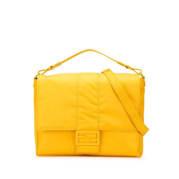 フェンディ バゲット 斜め掛け メッセンジャーバッグ ショルダーバッグ 7VA536 イエロー ナイロン レザー レディース FENDI 【中古】