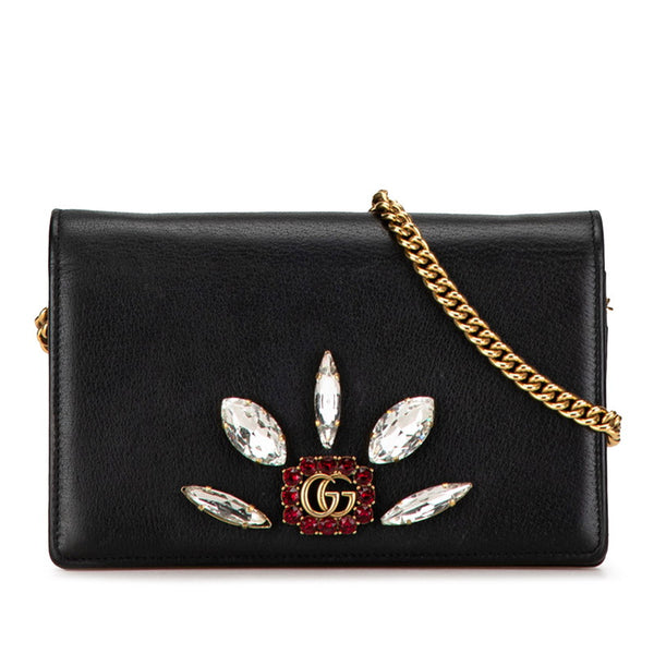 グッチ GGマーモント ビジュー ミラー チェーンウォレット ショルダーバッグ 499782 ブラック レザー レディース GUCCI 【中古】