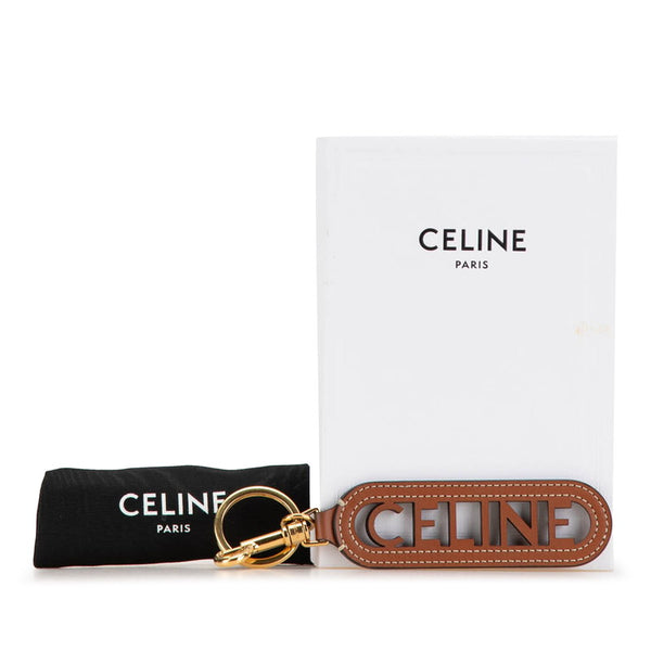 セリーヌ ロゴ パンチング チャーム キーホルダー ブラウン ゴールド レザー レディース CELINE 【中古】