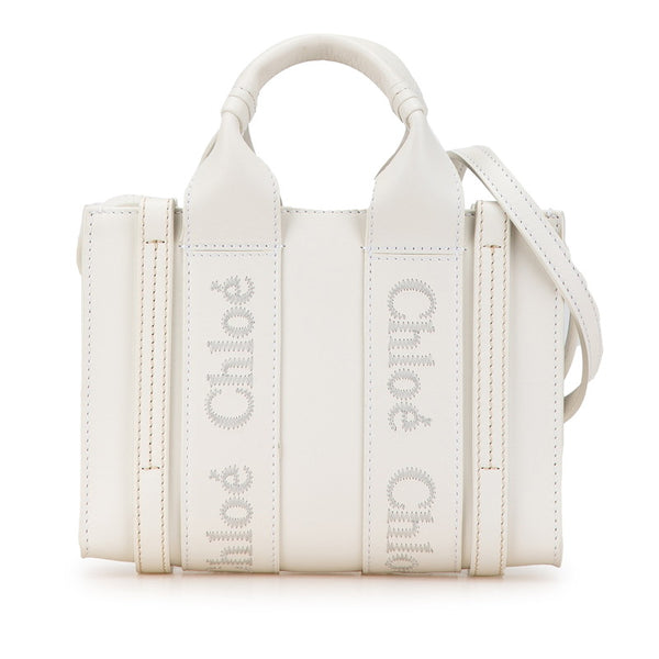 クロエ ウッディミニ ハンドバッグ ショルダーバッグ 2WAY ホワイト レザー レディース Chloe 【中古】