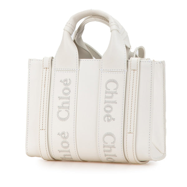 クロエ ウッディミニ ハンドバッグ ショルダーバッグ 2WAY ホワイト レザー レディース Chloe 【中古】