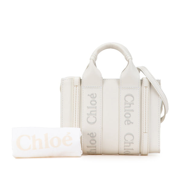 クロエ ウッディミニ ハンドバッグ ショルダーバッグ 2WAY ホワイト レザー レディース Chloe 【中古】