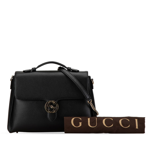 グッチ インターロッキングG チェーン ハンドバッグ ショルダーバッグ 2WAY 510306 ブラック ゴールド レザー レディース GUCCI 【中古】