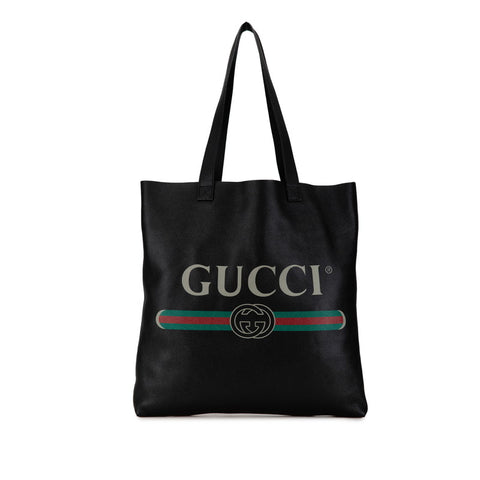 グッチ ロゴプリント ラージ トートバッグ 572768 ブラック レザー レディース GUCCI 【中古】