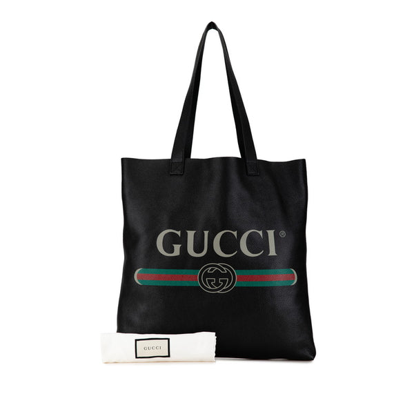 グッチ ロゴプリント ラージ トートバッグ 572768 ブラック レザー レディース GUCCI 【中古】