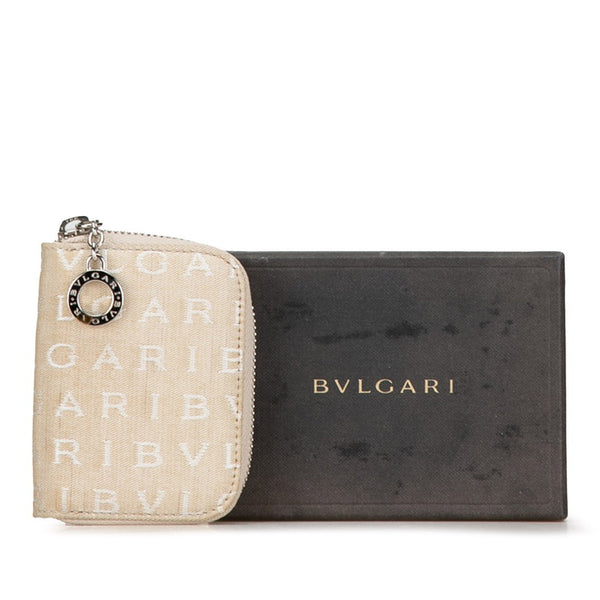 ブルガリ ビーゼロワン ロゴマニア ラウンドファスナー キーケース ベージュ キャンバス レディース BVLGARI 【中古】