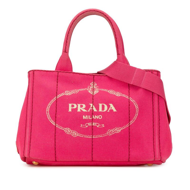 プラダ カナパ ミニ 三角ロゴ ハンドバッグ ショルダーバッグ 2WAY ピンク キャンバス レディース PRADA 【中古】