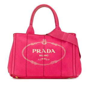 プラダ カナパ ミニ 三角ロゴ ハンドバッグ ショルダーバッグ 2WAY ピンク キャンバス レディース PRADA 【中古】