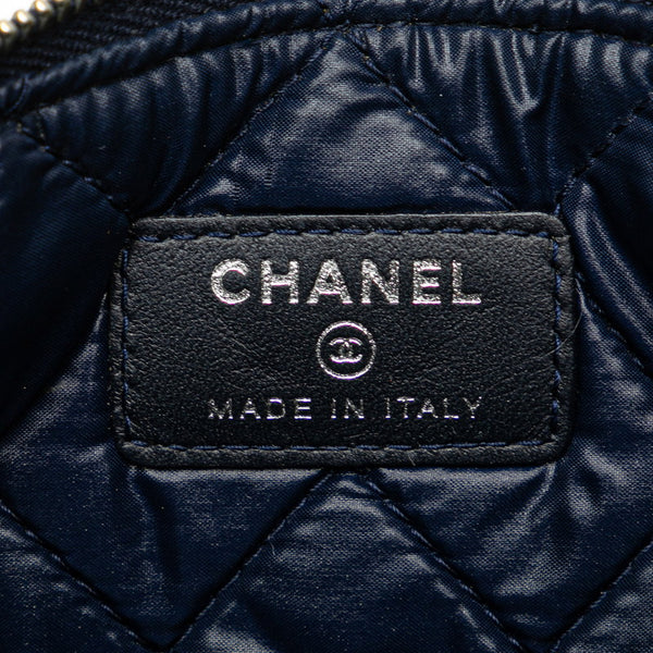 シャネル ココマーク ポーチ 化粧ポーチ ネイビー シルバー レザー レディース CHANEL 【中古】